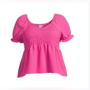 Smocked Peasant Top | Color Hot Pink | New No Tags